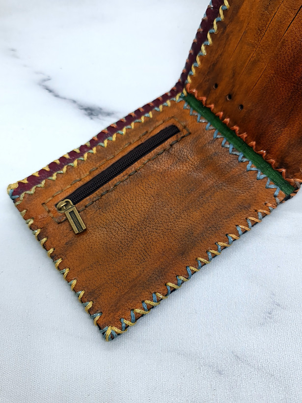 کیف چرم طبیعی طوطی تماما دست دوز هنری معرق